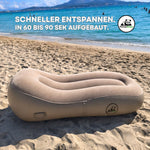 PandaRelax Air Lounger am Sandstrand, in 60 bis 90 Sekunden aufgeblasen