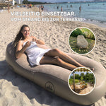 PandaRelax Air Lounger im Einsatz am Strand, im Garten und auf der Terrasse